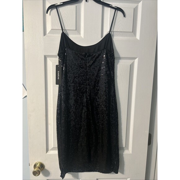 Women’s Bebe Black Sequin Spaghetti Strap Dress Sz 8 New W/Tags - Picture 3 of 7